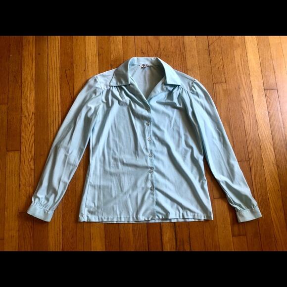 70s Vintage Baby Blue Collared Disco Shirt - Picture 6 of 8